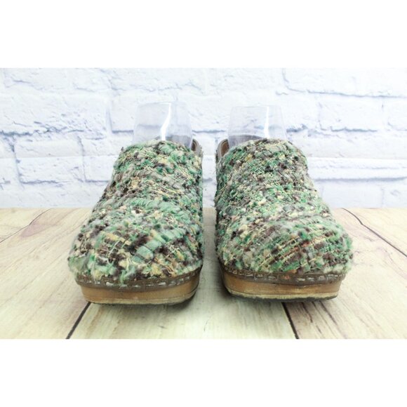 Sanita Green Brown Earth Colored Textile Fabric clogs Shoes Size 8 - Picture 3 of 9